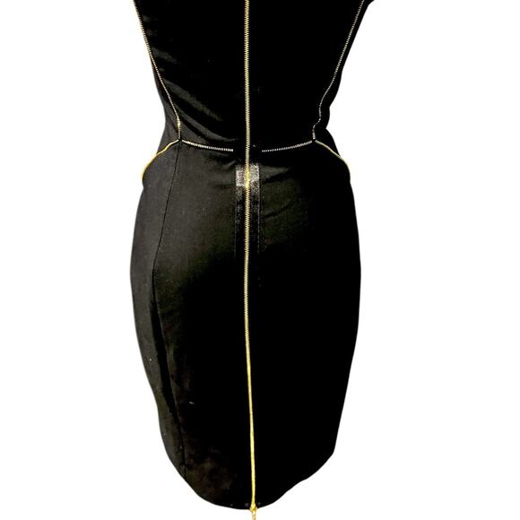 REBECCA TAYLOR Dress Womens Black Shift Gold Zipper Seams Sleeveless Size 0 - Picture 7 of 7